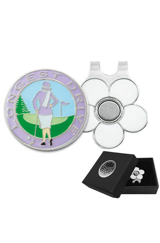 Longest Drive Ball Marker and Visor Clip in Presentation Gift Box