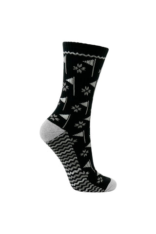 Surprizeshop - Pair of Ladies Crew Golf Socks with Flag Design - Black