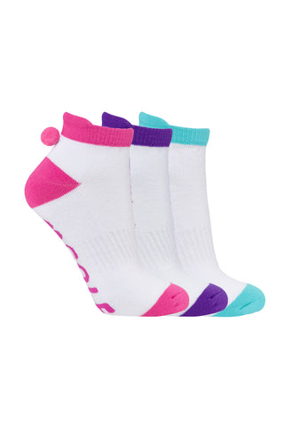 3 Pair Pack of Multi Plain Ladies Golf Socks With Pom Poms
