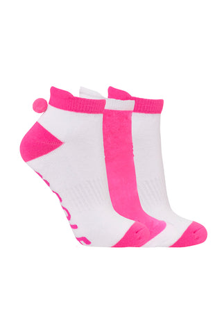 3 Pair Pack of Pink Pom Pom Ladies Golf Socks - Pink