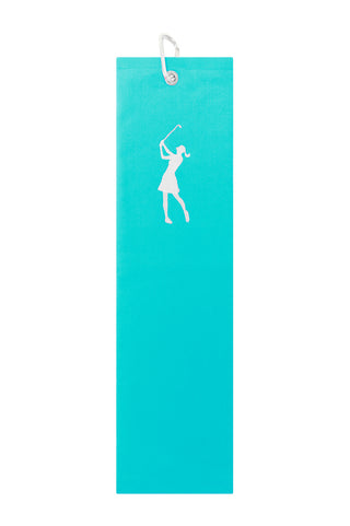 Lady Golfer Embroidered Trifold Golf Towel - Aqua