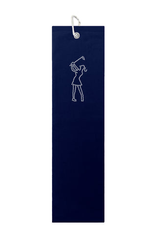 Ladies Crystal Lady Tri-Fold Golf Towel- Navy