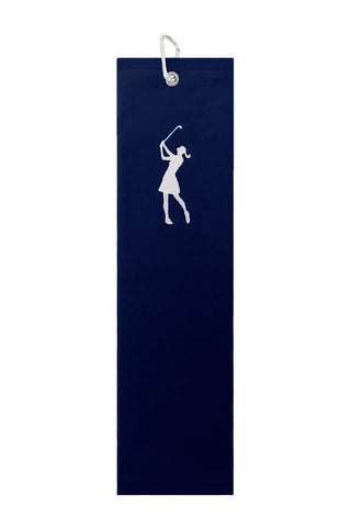 Lady Golfer Embroidered Trifold Golf Towel - Navy