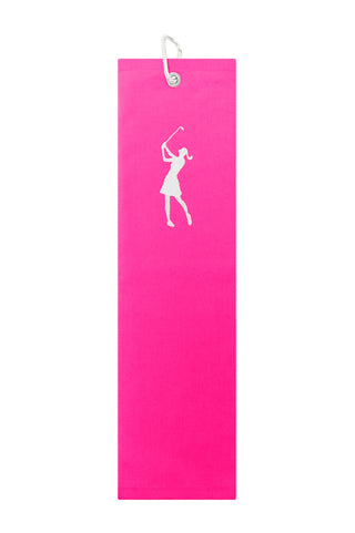 Lady Golfer Embroidered Trifold Golf Towel - Hot Pink