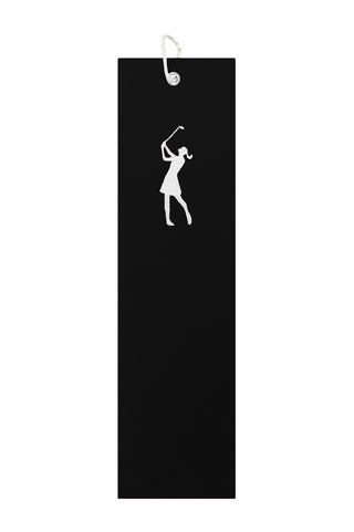 Cotton Trifold Lady Golfer design  Golf Towel -Black