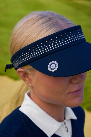 Surprizeshop Crystal Telephone Wire Ladies Golf Visor With Ball Marker - Navy