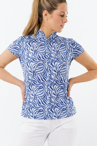 Pure Golf Ladies Rise Cap Sleeve Polo Shirt - Indigo Jungle