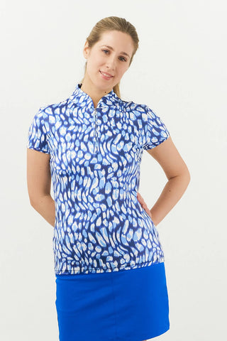 Pure Golf Rise Cap Sleeve Womens Golf Polo Shirt - Leopard Lake