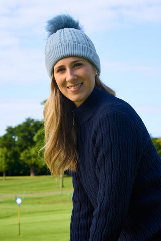 Surprizeshop Ladies Waterproof Bobble Ladies Golf Hat - Pastel Blue