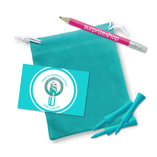 Aqua Reusable Velveteen Bag
'From the Women's Captain' Ball Marker, Wooden Pink Golf Pencil in pink with eraser and 3 Wooden Castle Tees