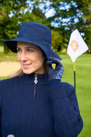 Ladies Golf Waterproof Fleece Lined Rain Hat- Navy
