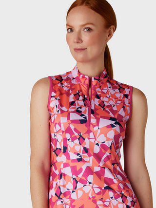 Callaway Golf Ladies Geometric Floral Print Flounce Golf Dress - Pink Peacock