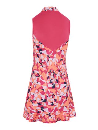 Callaway Golf Ladies Geometric Floral Print Flounce Golf Dress - Pink Peacock