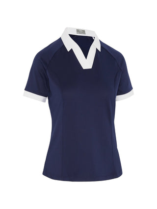 Short Sleeve V-Placket Colourblock Golf Polo - Peacoat