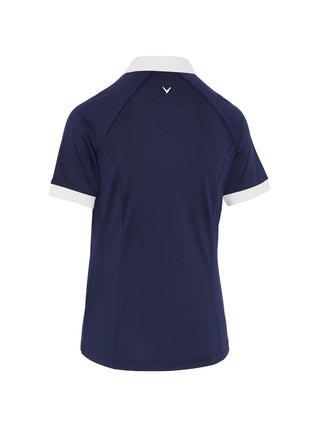 Short Sleeve V-Placket Colourblock Golf Polo - Peacoat