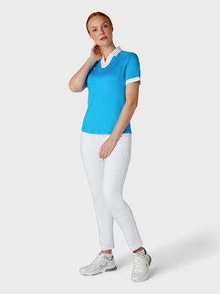 Callaway Golf Ladies Short Sleeve V-Placket Colourblock Polo - Vivid Blue