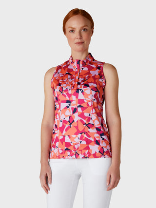 Callaway Golf Geometric Floral Print Ladies Sleeveless Golf Shirt  - Pink Peacock