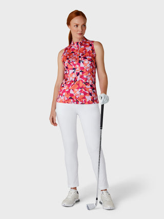 Callaway Golf Geometric Floral Print Ladies Sleeveless Golf Shirt  - Pink Peacock