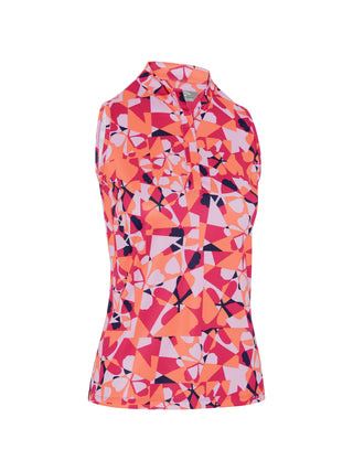 Callaway Golf Geometric Floral Print Ladies Sleeveless Golf Shirt  - Pink Peacock