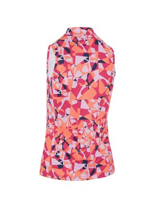 Callaway Golf Geometric Floral Print Ladies Sleeveless Golf Shirt  - Pink Peacock