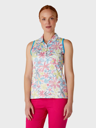 Callaway Golf Ladies Sleeveless Golf Polo Shirt -  Chevron Floral Print