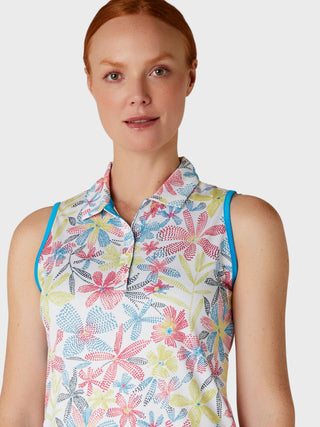 Callaway Golf Ladies Sleeveless Golf Polo Shirt -  Chevron Floral Print