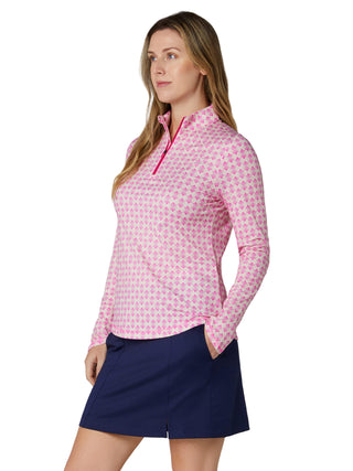 Callaway Deco Geo Long Sleeve Golf Top - Fuchsia Purple