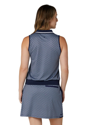 Callaway Scarf Geo Sleeveless Polo - Peacoat