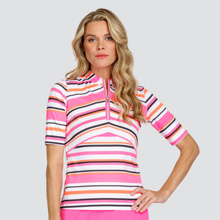 Tail Ladies Golf Colette Elbow Sleeve Polo- Sherbert Stripe