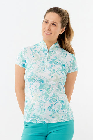 Pure Golf Ladies Rise Cap Sleeve Polo Shirt - Aquamarine Lake