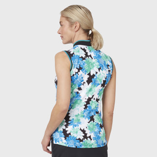 Callaway Golf Ladies Printed Floral Zip Sleeveless Polo - Caviar