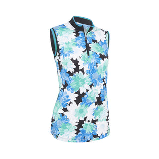 Callaway Golf Ladies Printed Floral Zip Sleeveless Polo - Caviar