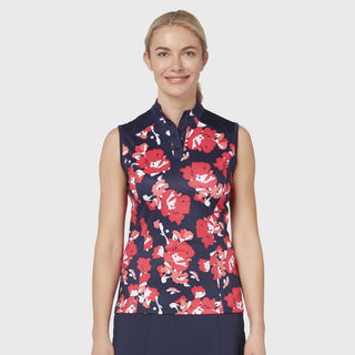 Callaway Golf Ladies Large Scale Floral Print Sleeveless Polo - Peacoat