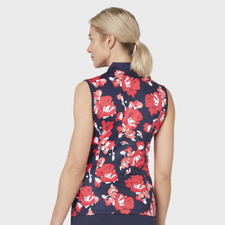 Callaway Golf Ladies Large Scale Floral Print Sleeveless Polo - Peacoat