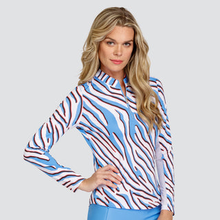 Tail Ladies Golf Aldyn Long Sleeve 1/4 Zip Polo - Zebra Safari