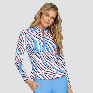 Tail Ladies Golf Aldyn Long Sleeve 1/4 Zip Polo - Zebra Safari