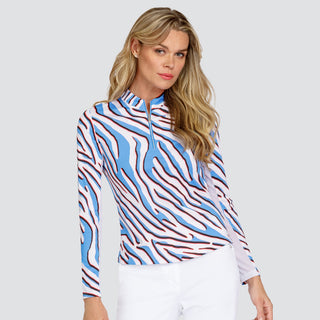 Tail Ladies Golf Aldyn Long Sleeve 1/4 Zip Polo - Zebra Safari