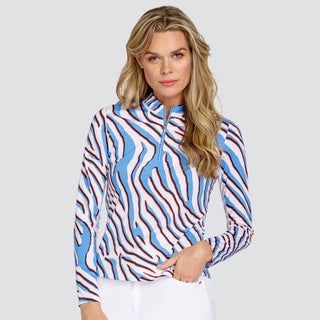 Tail Ladies Golf Aldyn Long Sleeve 1/4 Zip Polo - Zebra Safari