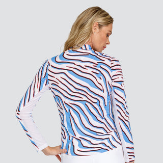 Tail Ladies Golf Aldyn Long Sleeve 1/4 Zip Polo - Zebra Safari