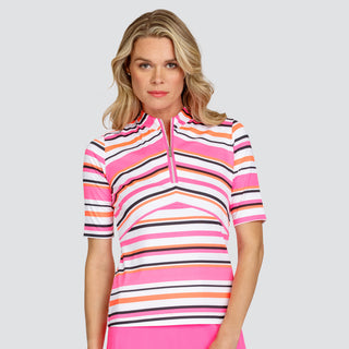 Tail Ladies Golf Colette Elbow Sleeve Polo- Sherbert Stripe