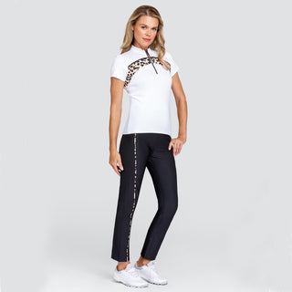 Tail Ladies Golf Chantale Pull On Black 28 Inch Ankle Trouser with Leopard Print Detaling
