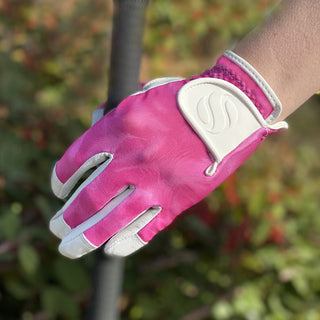 Cabretta Leather Lycra Comfort Stretch Left Hand Ladies Golf Glove - Flamingo Pink Feather