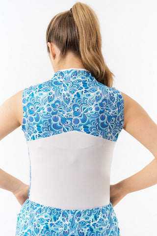 Harmony Sleeveless Golf Polo- Peacock Swirl