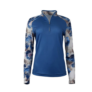 Pure Golf Hazel Long Sleeve Zip Neck Top- Stone Canvas Collection - Vallarta Blue