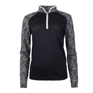 Pure Golf Hazel Long Sleeve Zip Neck Top - Mono Snake