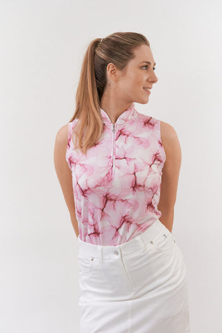 Pure Golf Ladies Lucia Sleeveless Golf Polo Shirt - Blossom