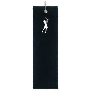 Cotton Trifold Lady Golfer design  Golf Towel -Black