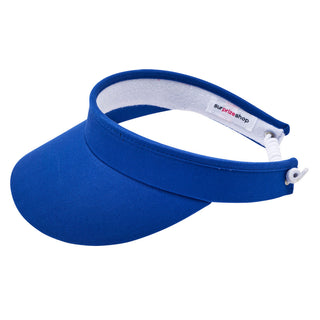 Royal Blue  ladies golf visor constructed with quick-drying fabrics. The visor comes in a one size fits all design with an elasticated cord at the rear to hold it securely in place. It also features a concealed magnet  in peak with a hand enamelled lace golf ball marker attached, making it a lovely golf accessory, golf gift! The headband features a soft lined absorbent towel. 