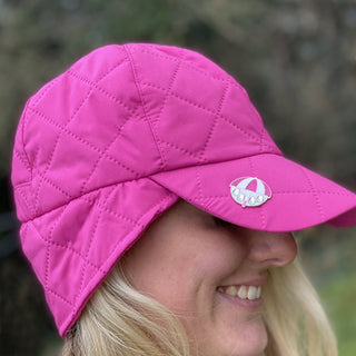 Ladies Golf Waterproof Fleece Lined Rain Cap with Crystal Umbrella Ball Marker -Pink