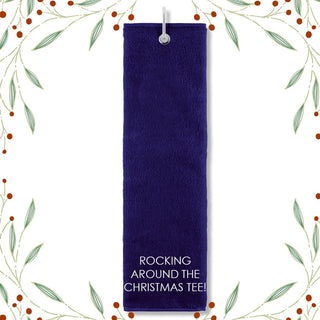 'Rocking around the Christmas Tee' Trifold Christmas Golf Towel -Navy